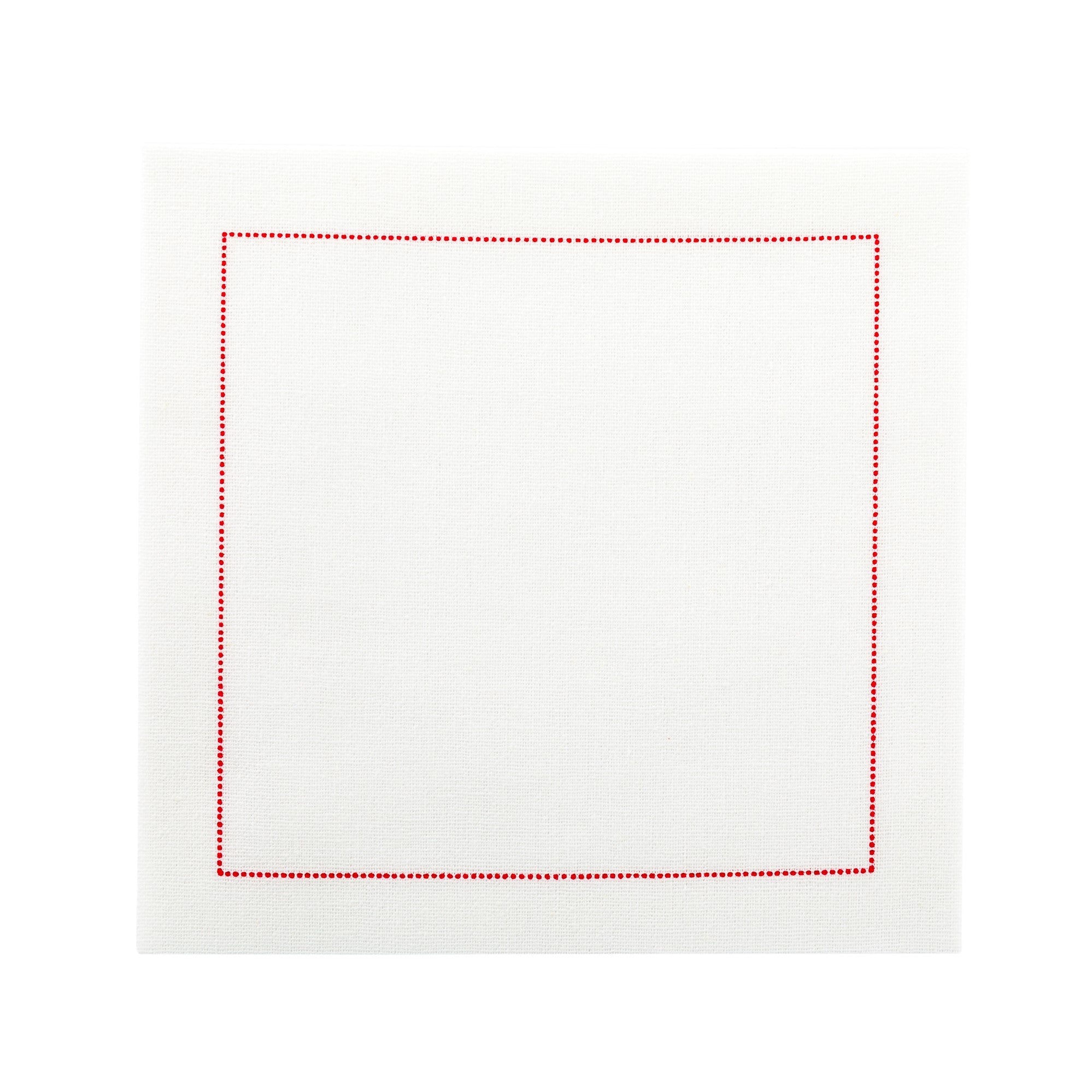 Luxenap Ecru Cloth Cocktail Napkin - Red Stitch, Organic, Disposable - 4 1/2" x 4 1/2" - 50 count box