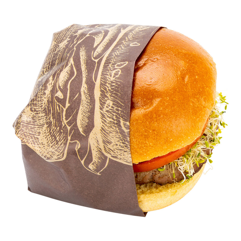 Gastronomia Kraft Paper Burger Wrap and Fry Basket Liner - Juicy and Hot, Greaseproof - 12" x 12" - 500 count box