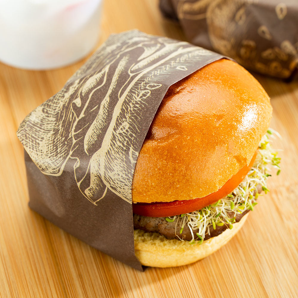 Gastronomia Kraft Paper Burger Wrap and Fry Basket Liner - Juicy and Hot, Greaseproof - 12" x 12" - 500 count box
