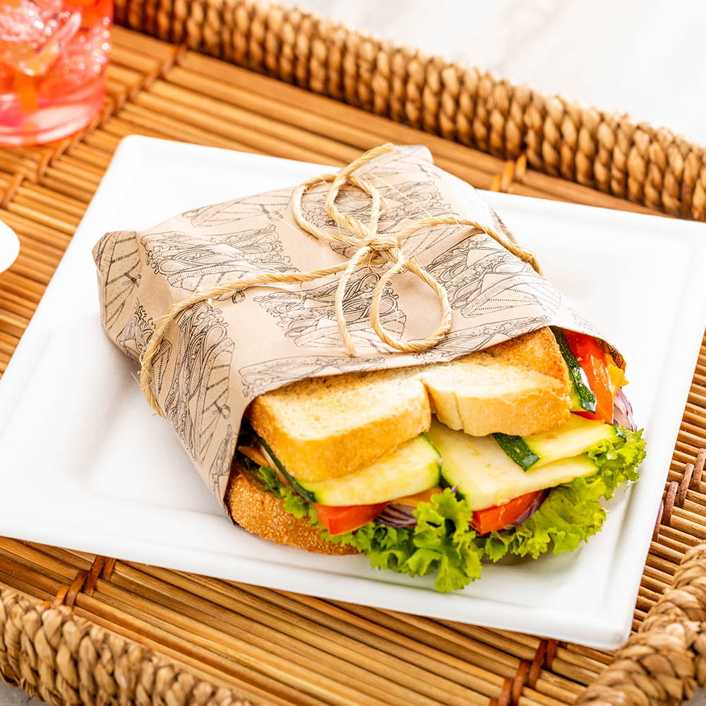 Gastronomia Kraft Paper Sandwich Wrap and Fry Basket Liner - Triple Decker, Greaseproof - 12" x 12" - 500 count box