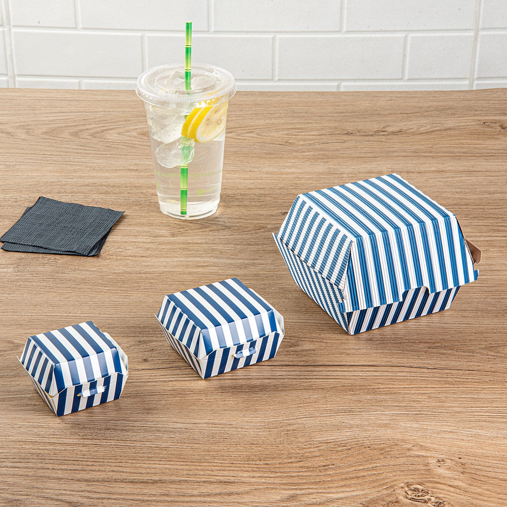 Bio Tek Blue and White Stripe Paper Slider Box - 2 1/2" x 2 1/2" x 2" - 100 count box