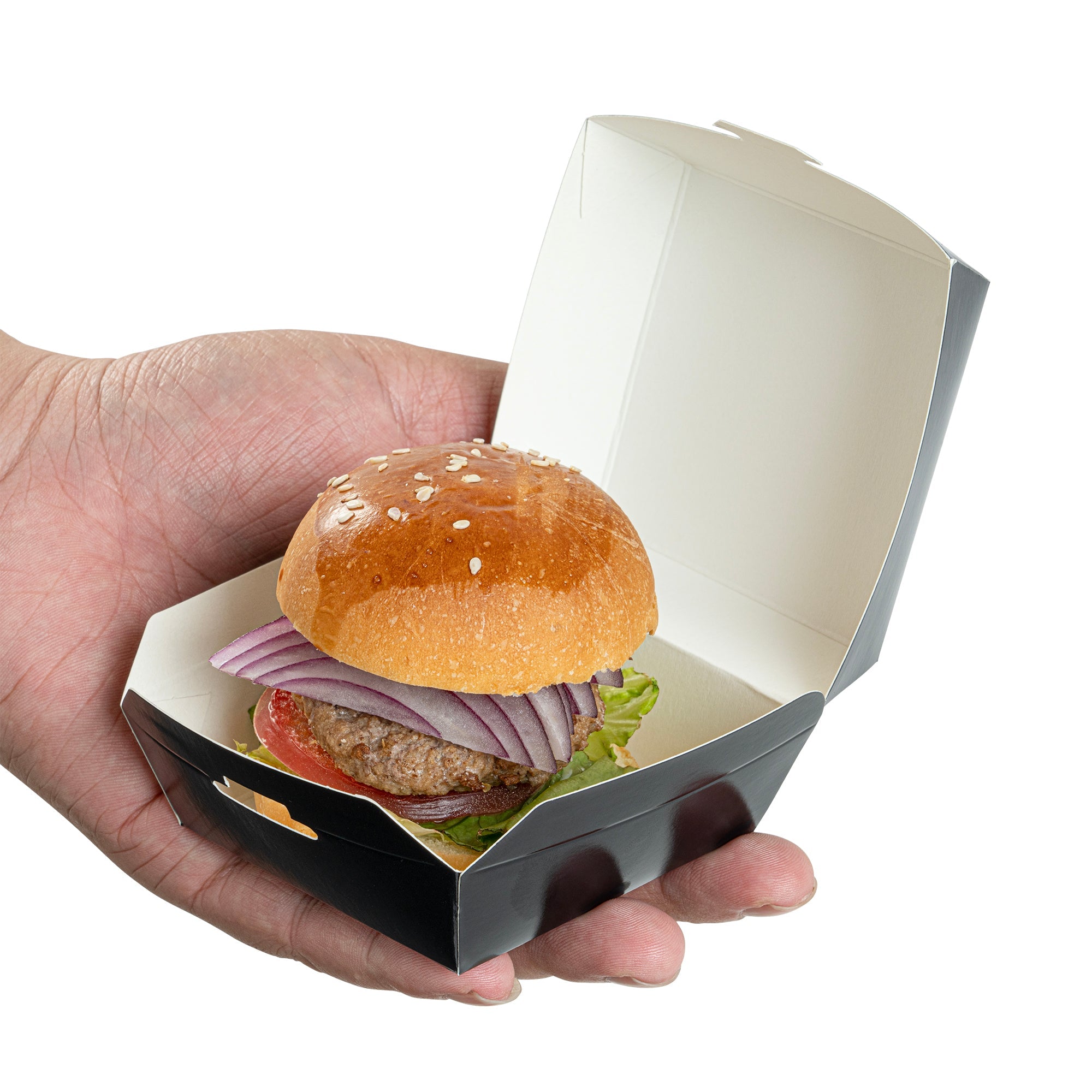 Bio Tek Black Paper Mini Burger Box - 2 3/4" x 2 3/4" x 2" - 100 count box