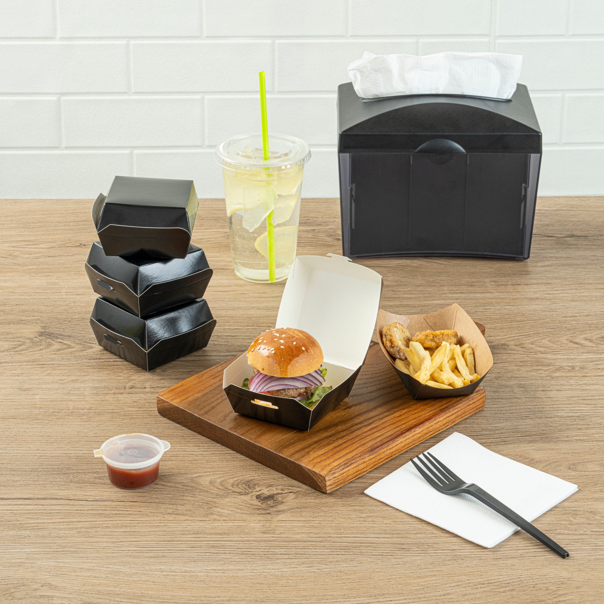 Bio Tek Black Paper Mini Burger Box - 2 3/4" x 2 3/4" x 2" - 100 count box
