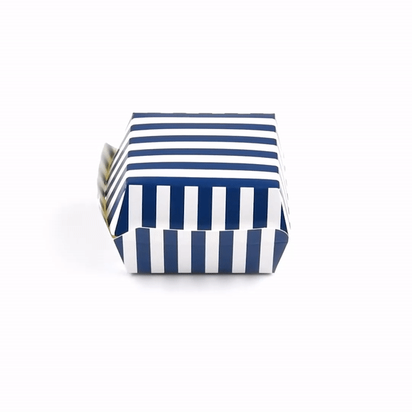 Bio Tek Blue and White Stripe Paper Mini Burger Box - 2 3/4" x 2 3/4" x 2" - 100 count box