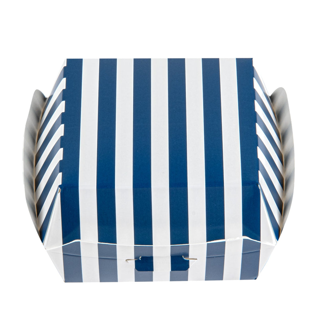 Bio Tek Blue and White Stripe Paper Mini Burger Box - 2 3/4" x 2 3/4" x 2" - 100 count box