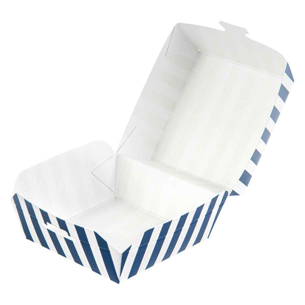 Bio Tek Blue and White Stripe Paper Mini Burger Box - 2 3/4" x 2 3/4" x 2" - 100 count box