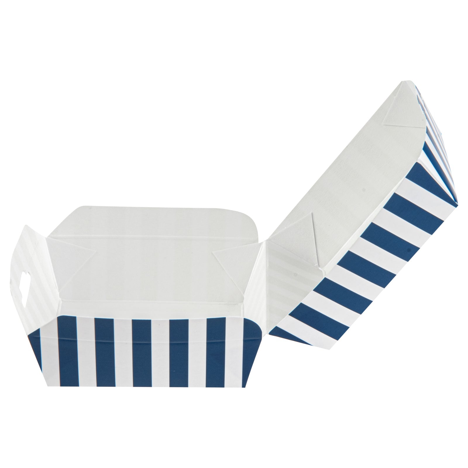 Bio Tek Blue and White Stripe Paper Mini Burger Box - 2 3/4" x 2 3/4" x 2" - 100 count box
