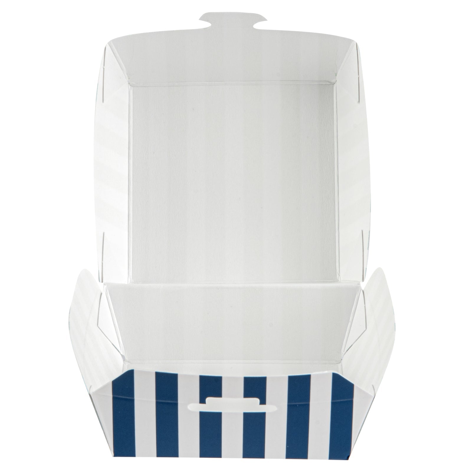 Bio Tek Blue and White Stripe Paper Mini Burger Box - 2 3/4" x 2 3/4" x 2" - 100 count box