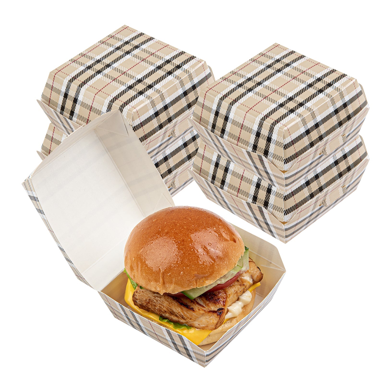 Bio Tek Plaid Paper Mini Burger Box - 2 3/4" x 2 3/4" x 2" - 100 count box