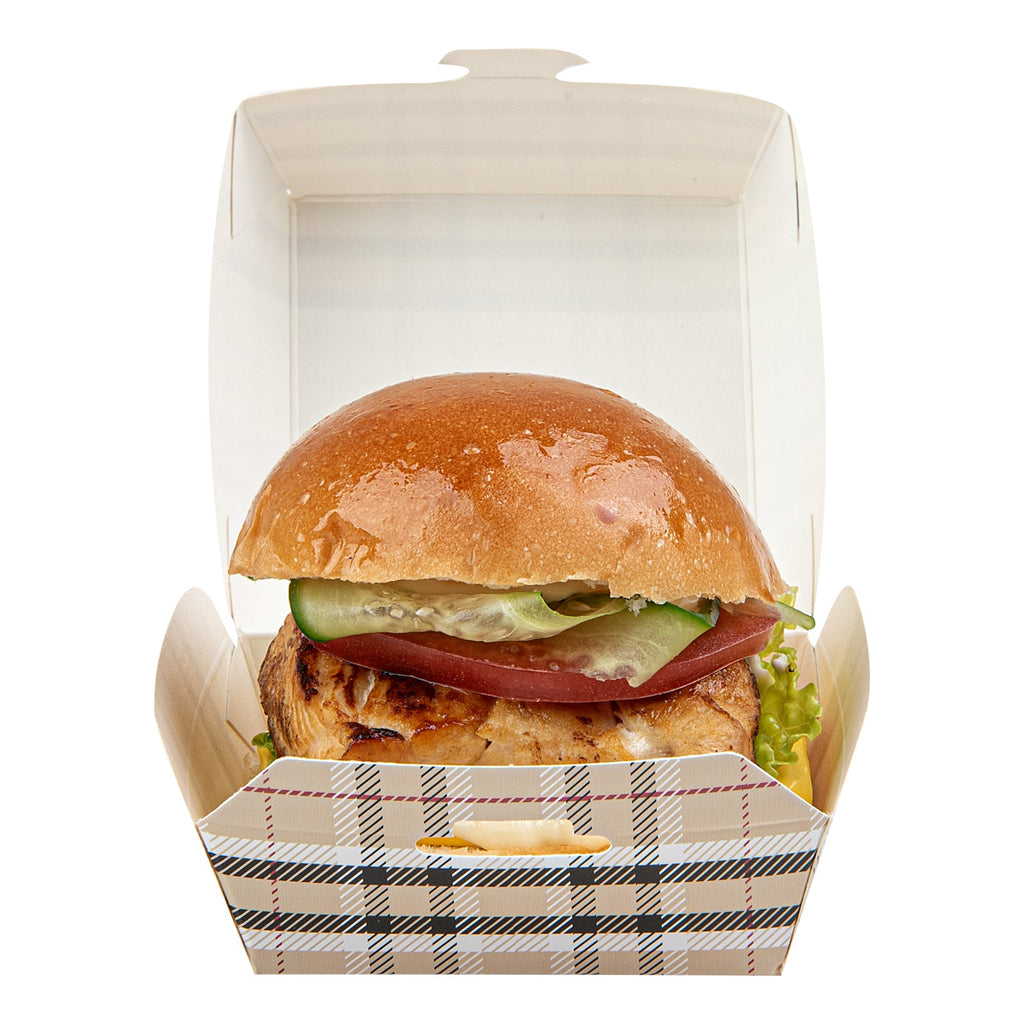 Bio Tek Plaid Paper Mini Burger Box - 2 3/4" x 2 3/4" x 2" - 100 count box