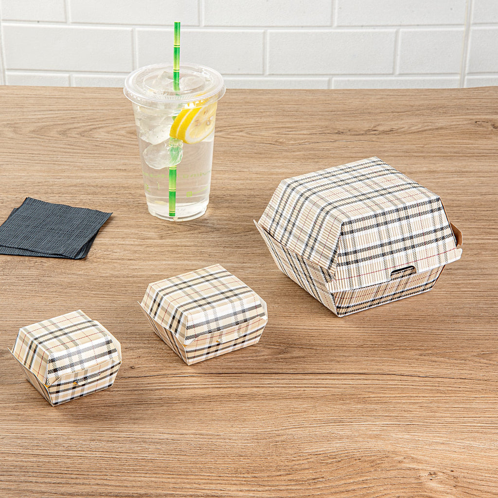 Bio Tek Plaid Paper Mini Burger Box - 2 3/4" x 2 3/4" x 2" - 100 count box