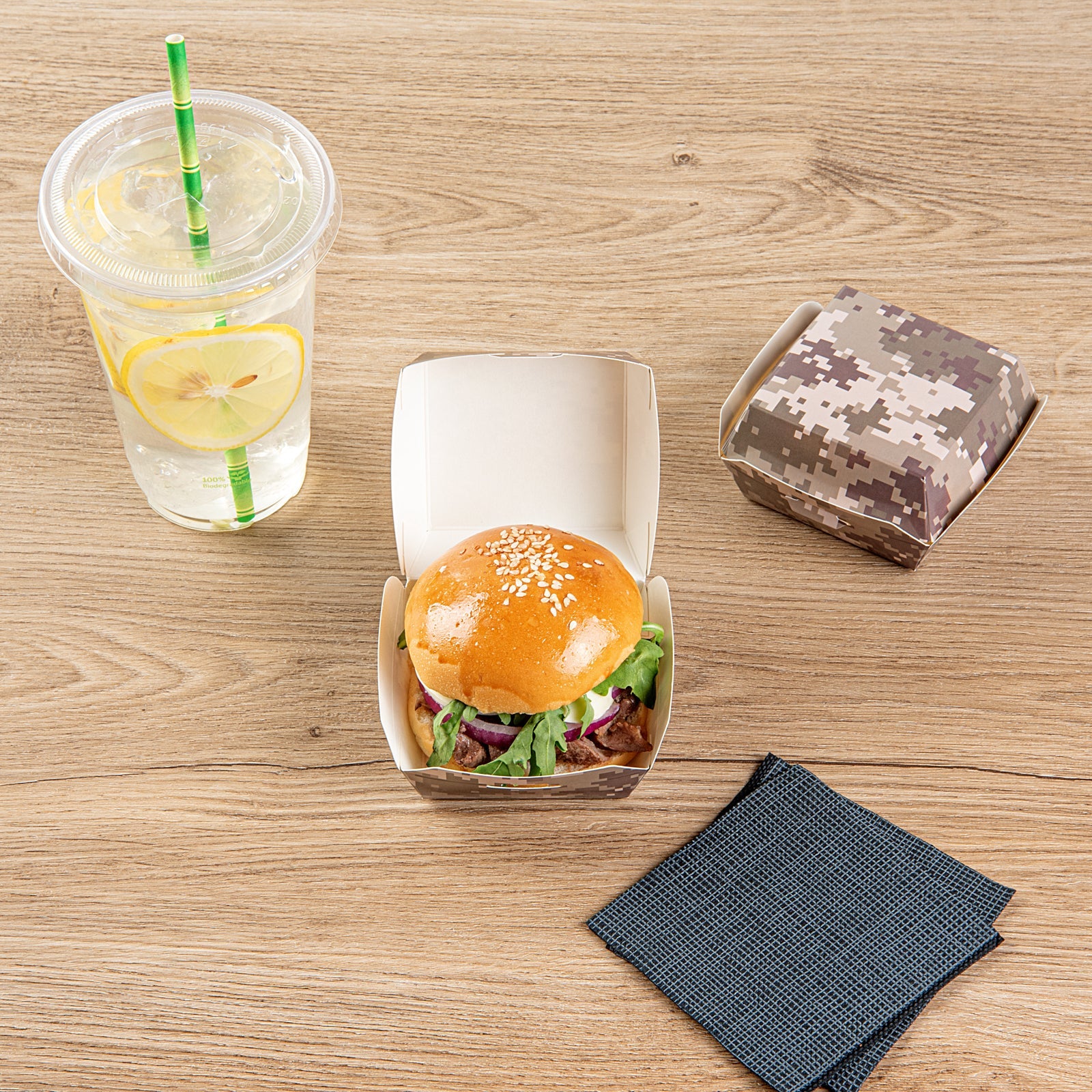 Bio Tek Camouflage Paper Mini Burger Box - 2 3/4" x 2 3/4" x 2" - 100 count box