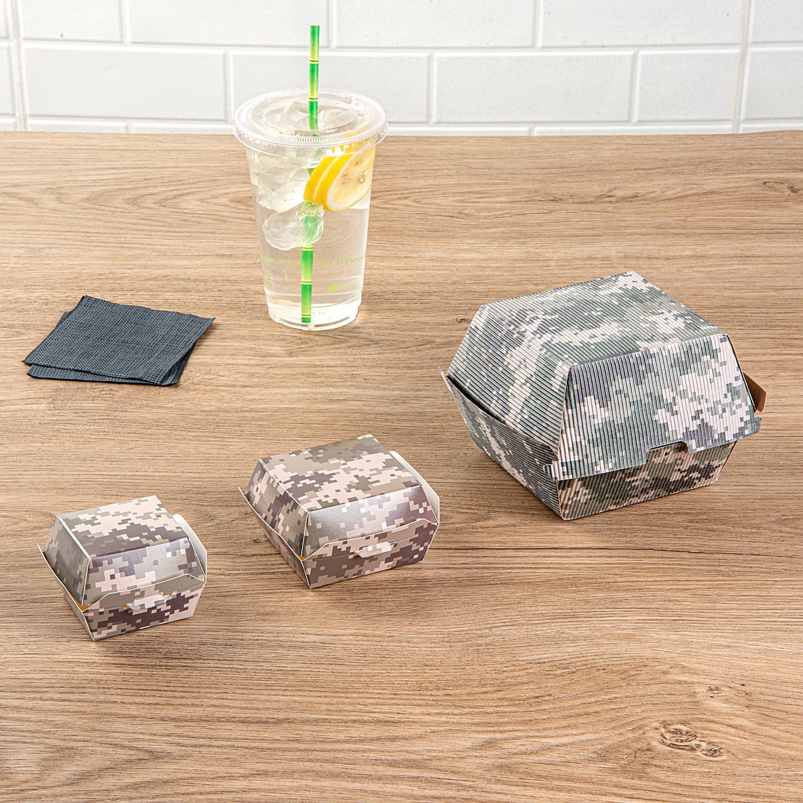 Bio Tek Camouflage Paper Mini Burger Box - 2 3/4" x 2 3/4" x 2" - 100 count box