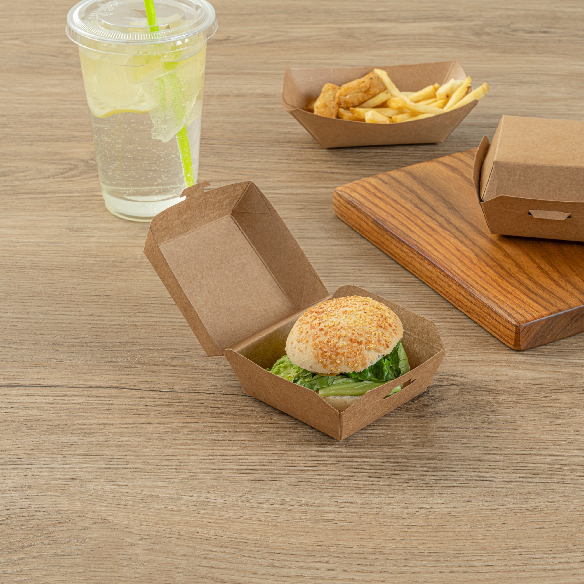 Bio Tek Kraft Paper Mini Burger Box - 2 3/4" x 2 3/4" x 2" - 100 count box