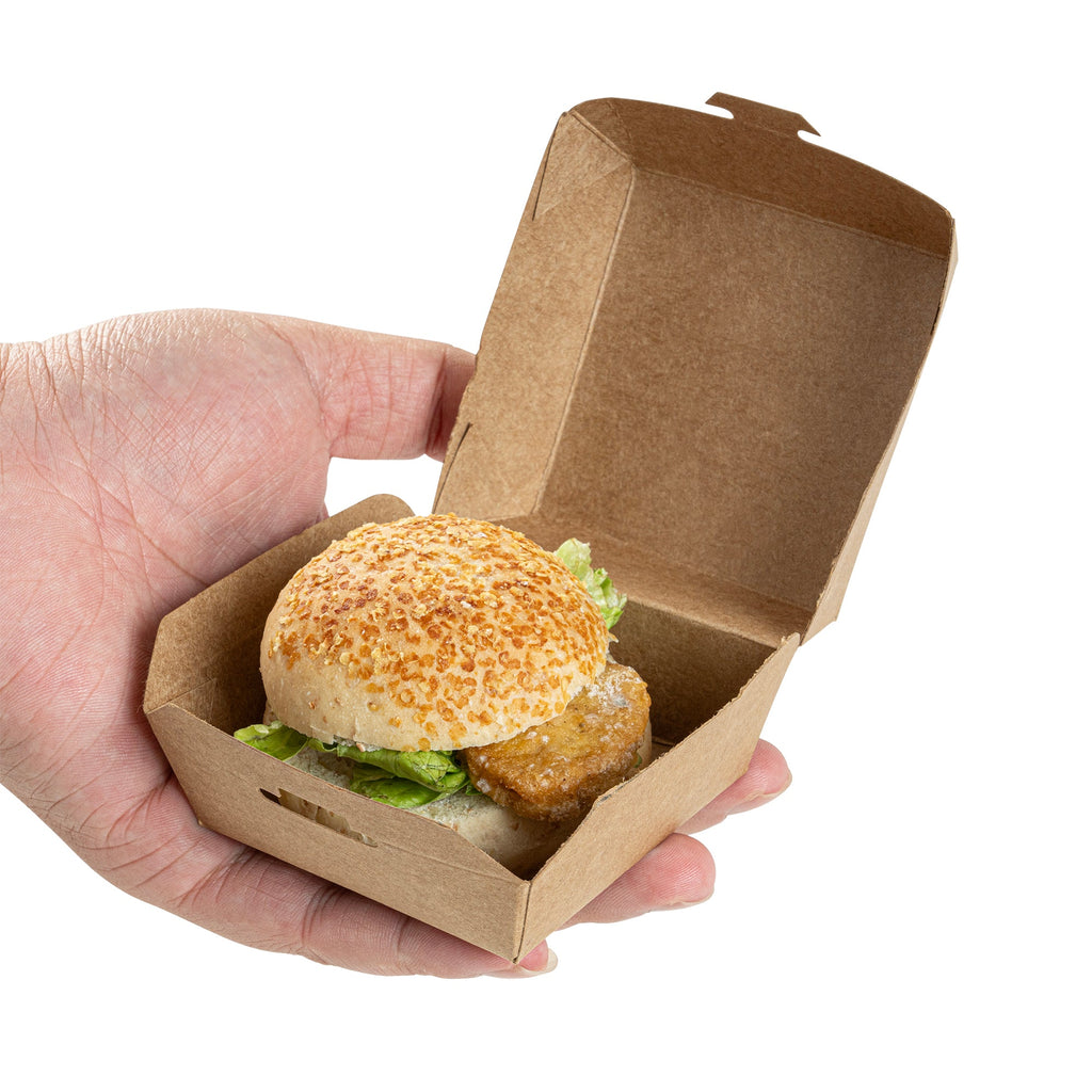 Bio Tek Kraft Paper Mini Burger Box - 2 3/4" x 2 3/4" x 2" - 100 count box