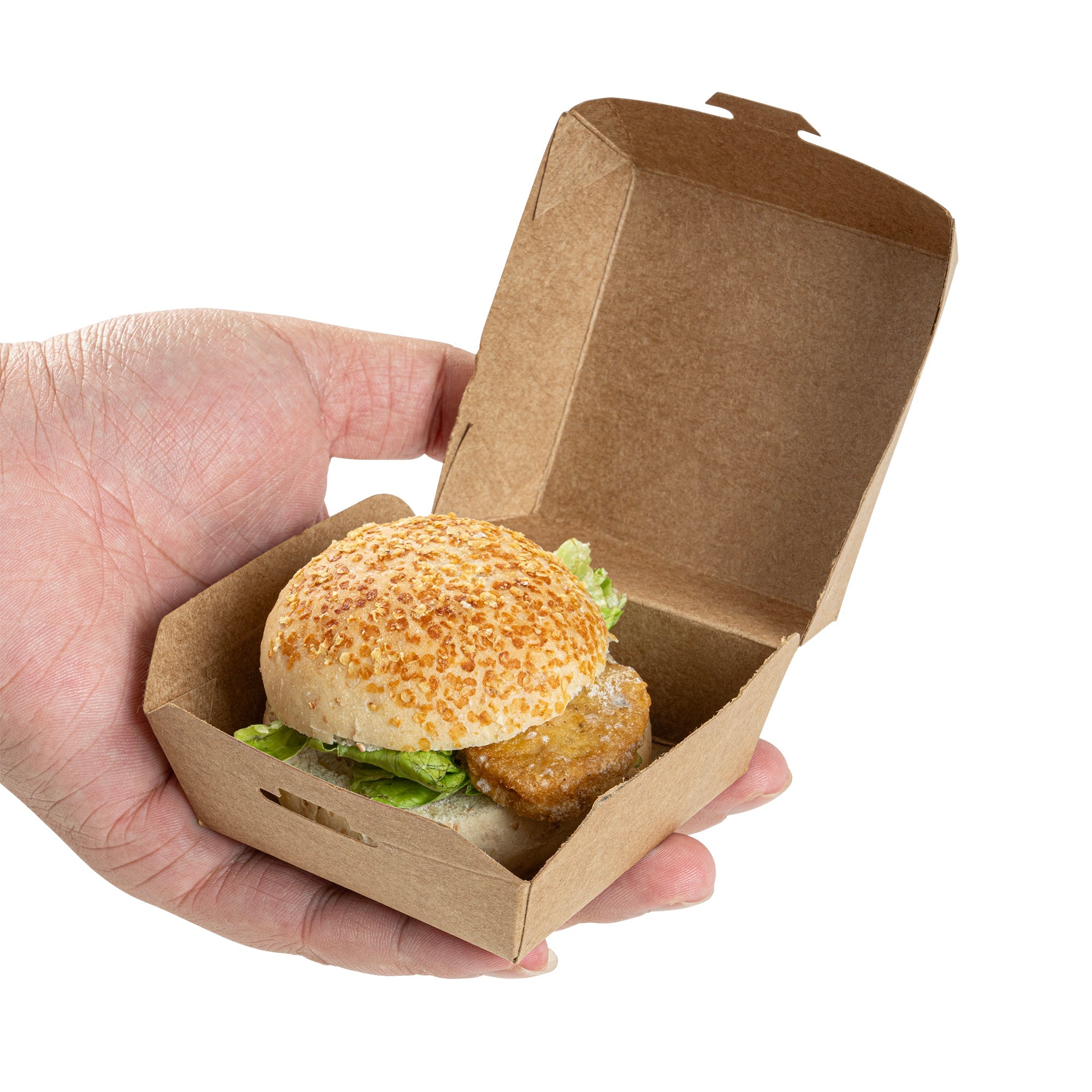 Bio Tek Kraft Paper Mini Burger Box - 2 3/4" x 2 3/4" x 2" - 100 count box