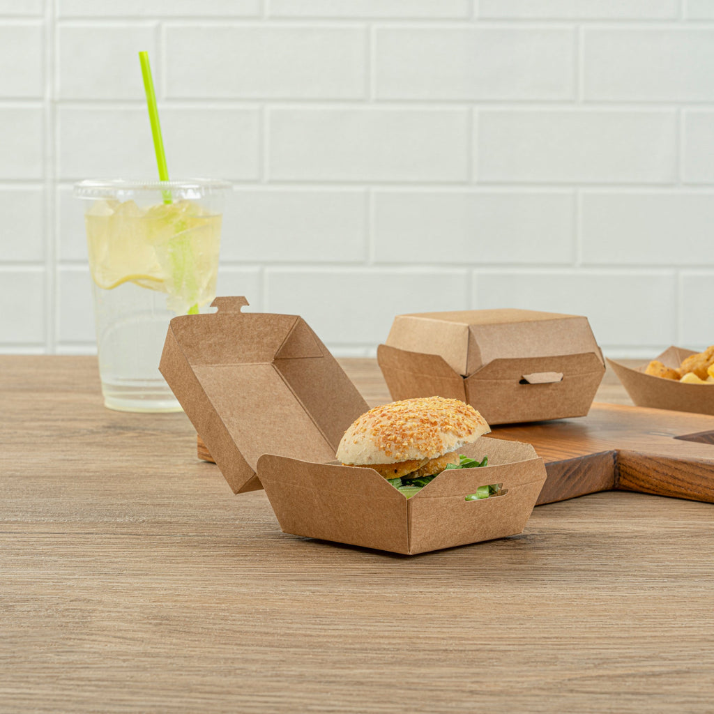 Bio Tek Kraft Paper Mini Burger Box - 2 3/4" x 2 3/4" x 2" - 100 count box