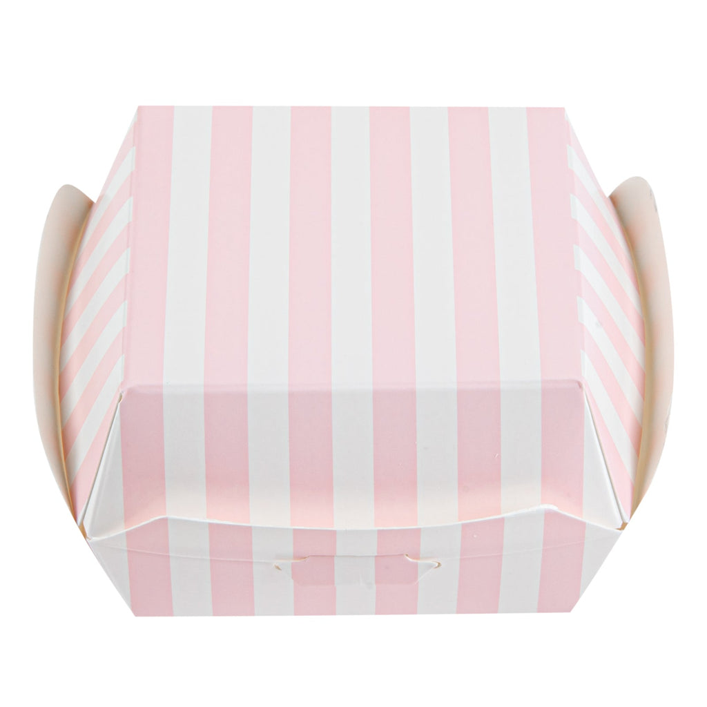Bio Tek Pink and White Stripe Paper Mini Burger Box - 2 3/4" x 2 3/4" x 2" - 100 count box