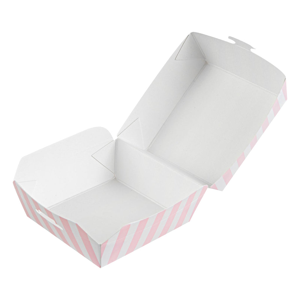 Bio Tek Pink and White Stripe Paper Mini Burger Box - 2 3/4" x 2 3/4" x 2" - 100 count box