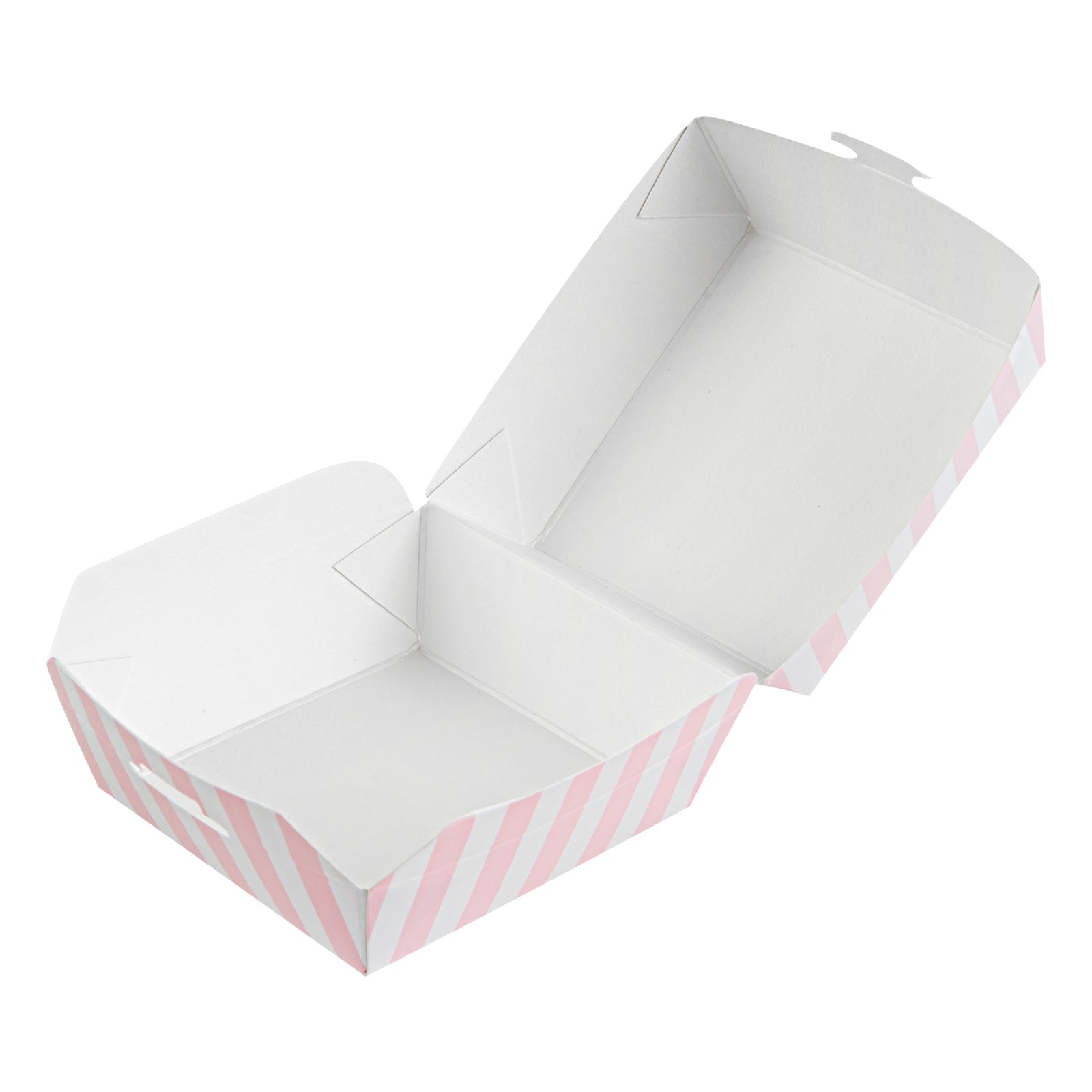 Bio Tek Pink and White Stripe Paper Mini Burger Box - 2 3/4" x 2 3/4" x 2" - 100 count box