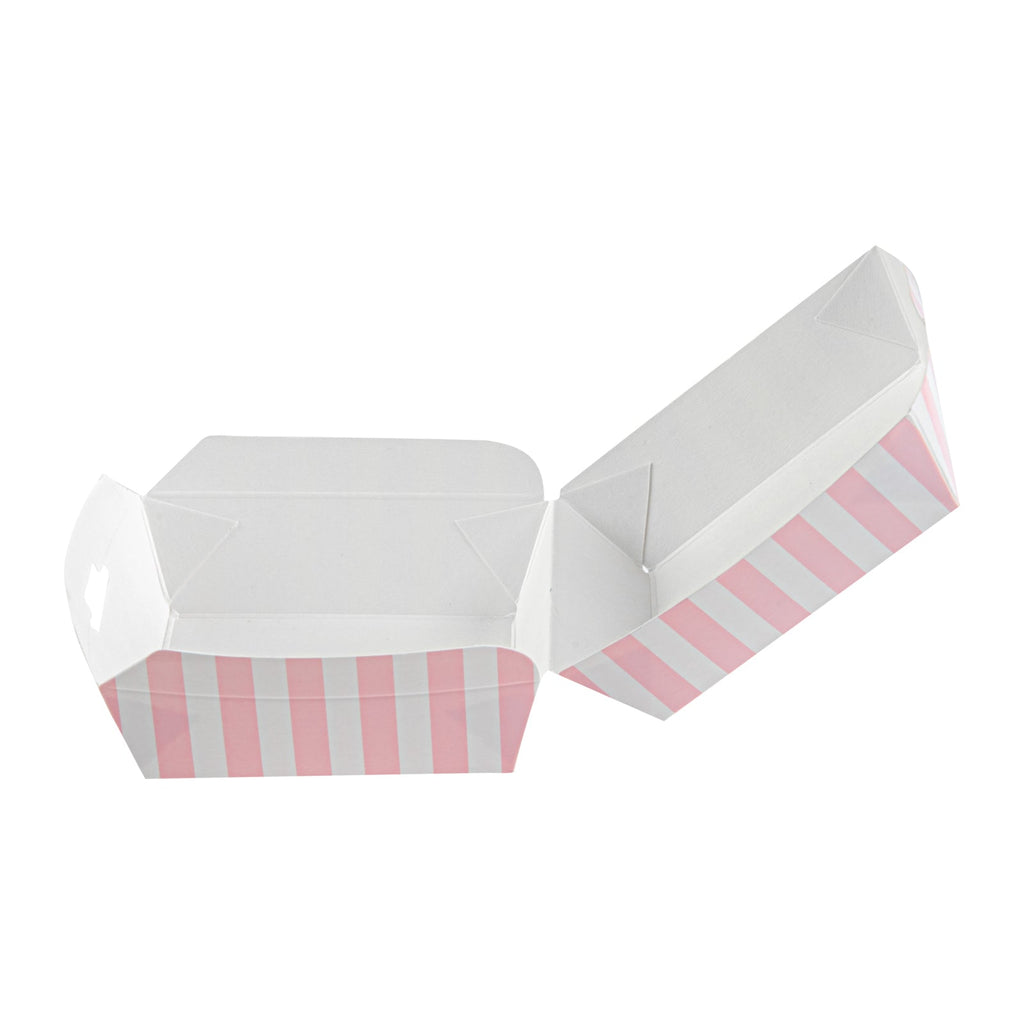 Bio Tek Pink and White Stripe Paper Mini Burger Box - 2 3/4" x 2 3/4" x 2" - 100 count box