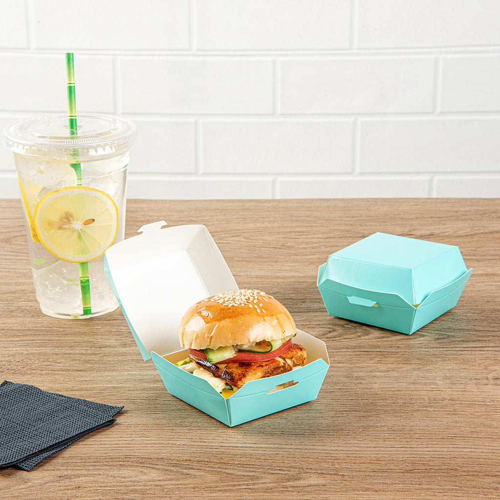 Bio Tek Turquoise Paper Mini Burger Box - 2 3/4" x 2 3/4" x 2" - 100 count box