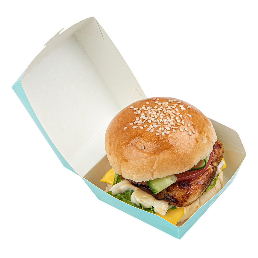 Bio Tek Turquoise Paper Mini Burger Box - 2 3/4" x 2 3/4" x 2" - 100 count box
