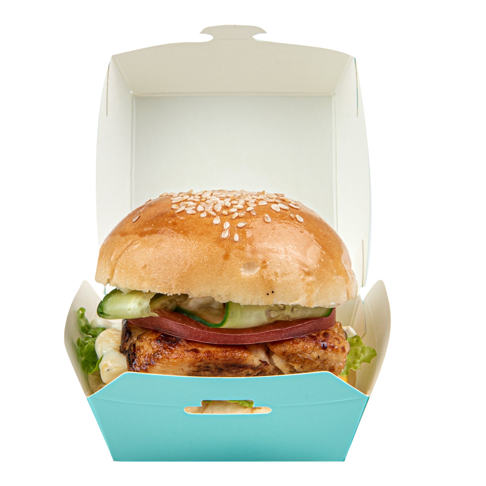 Bio Tek Turquoise Paper Mini Burger Box - 2 3/4" x 2 3/4" x 2" - 100 count box