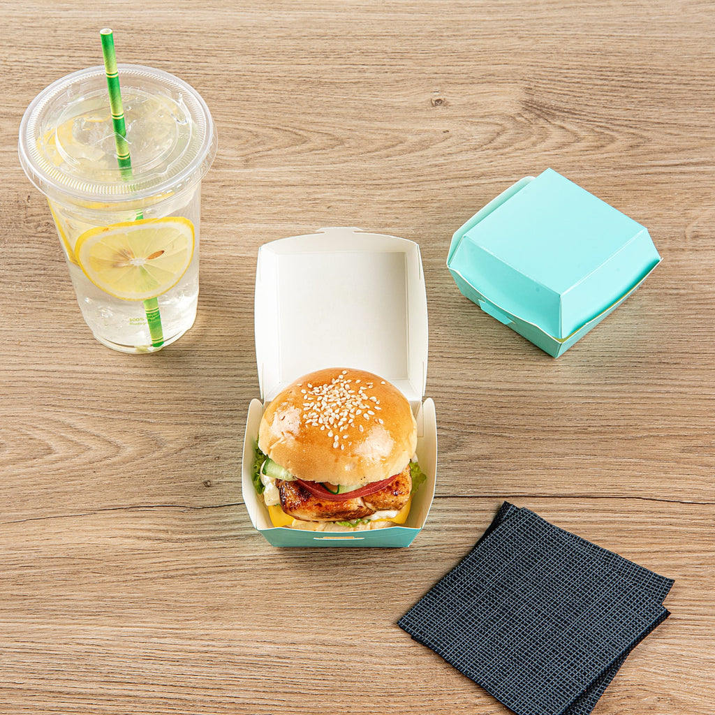 Bio Tek Turquoise Paper Mini Burger Box - 2 3/4" x 2 3/4" x 2" - 100 count box