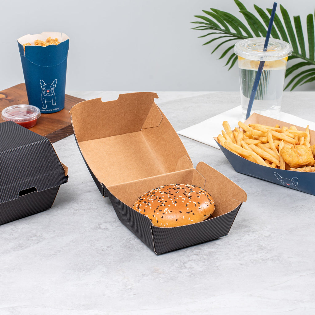 Bio Tek Black Paper Burger Box - Ripple Wall - 4" x 4" x 3 3/4" - 100 count box