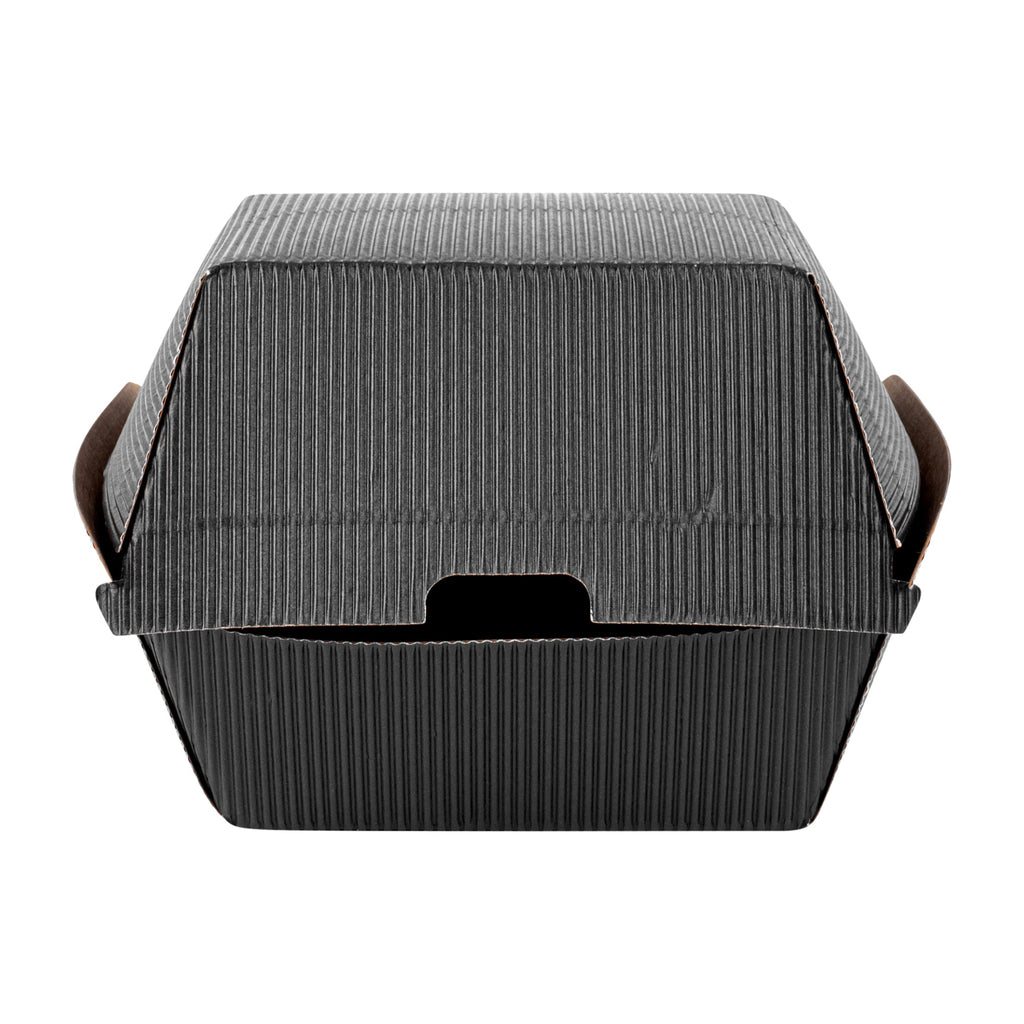 Bio Tek Black Paper Burger Box - Ripple Wall - 4" x 4" x 3 3/4" - 100 count box