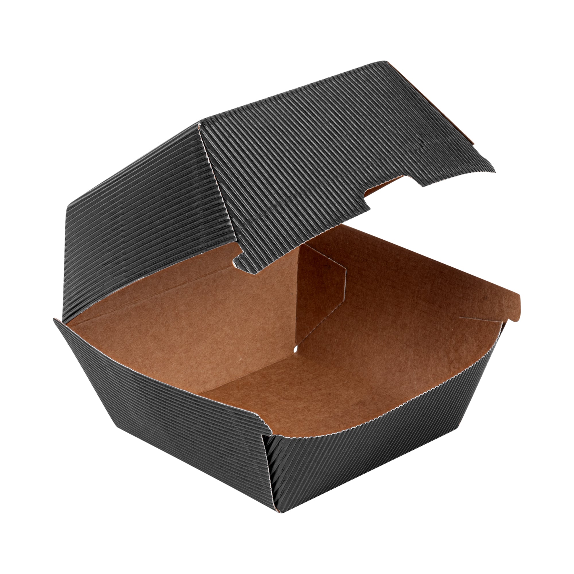 Bio Tek Black Paper Burger Box - Ripple Wall - 4" x 4" x 3 3/4" - 100 count box