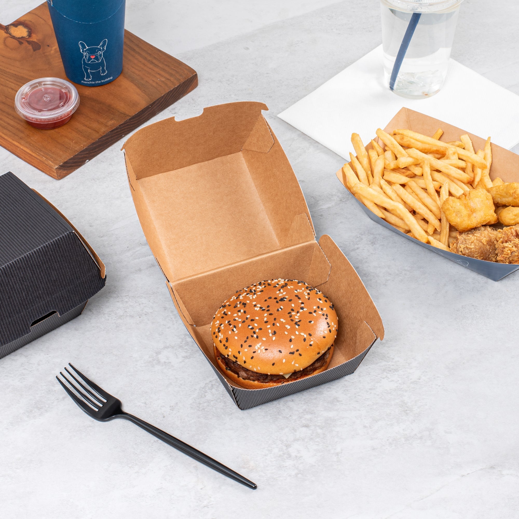 Bio Tek Black Paper Burger Box - Ripple Wall - 4" x 4" x 3 3/4" - 100 count box