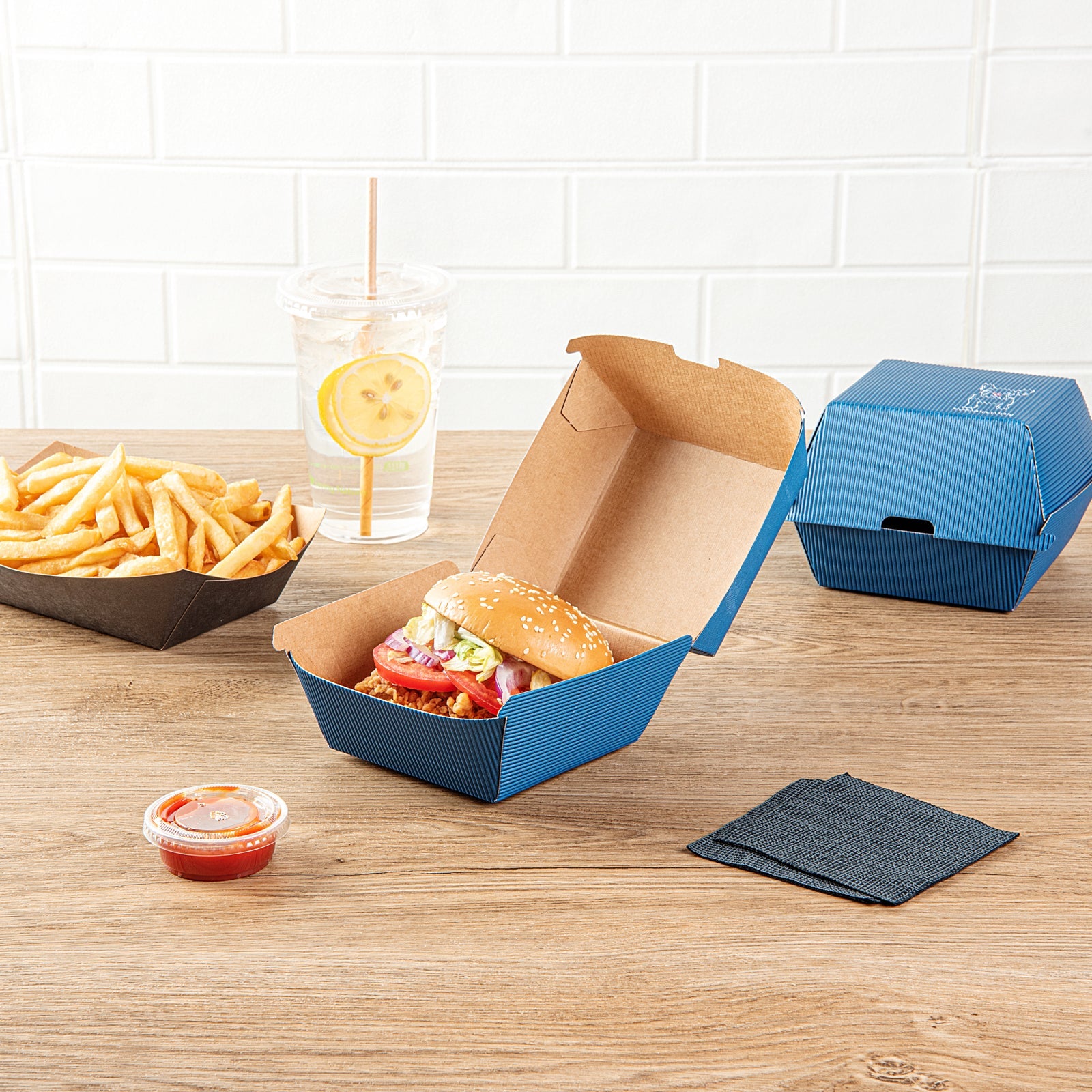 Bio Tek Frenchie Paper Burger Box - Ripple Wall - 4" x 4" x 3 3/4" - 100 count box