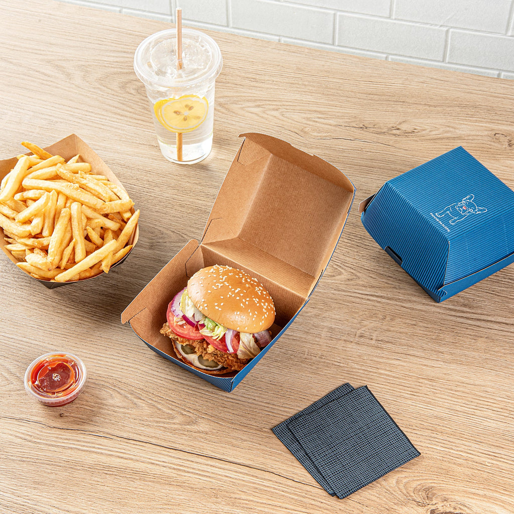Bio Tek Frenchie Paper Burger Box - Ripple Wall - 4" x 4" x 3 3/4" - 100 count box