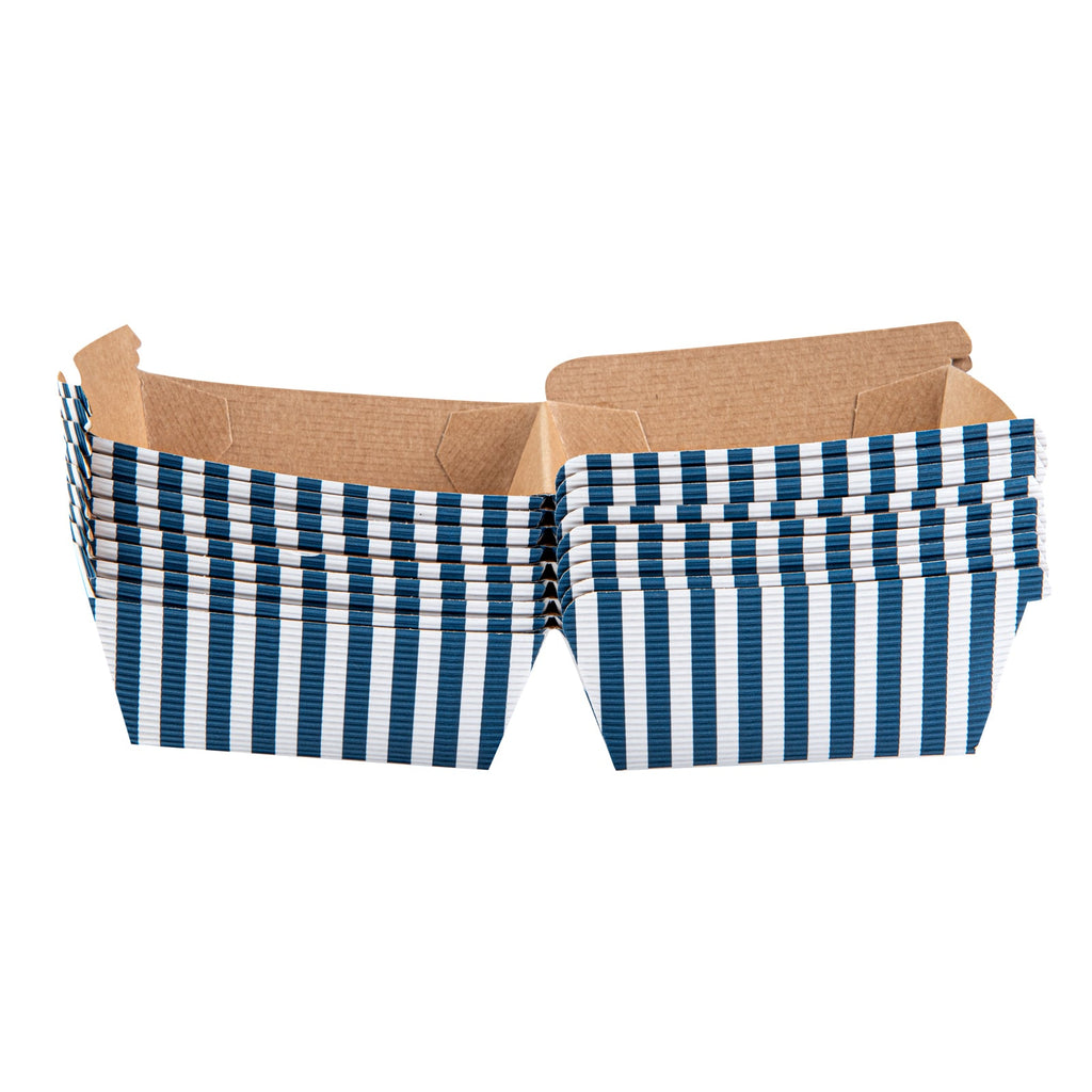 Bio Tek Blue and White Stripe Paper Burger Box - Ripple Wall - 4" x 4" x 3 3/4" - 100 count box