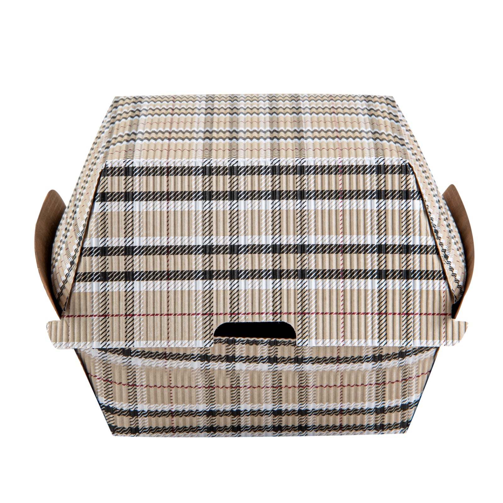 Bio Tek Plaid Paper Burger Box - Ripple Wall - 4" x 4" x 3 3/4" - 100 count box