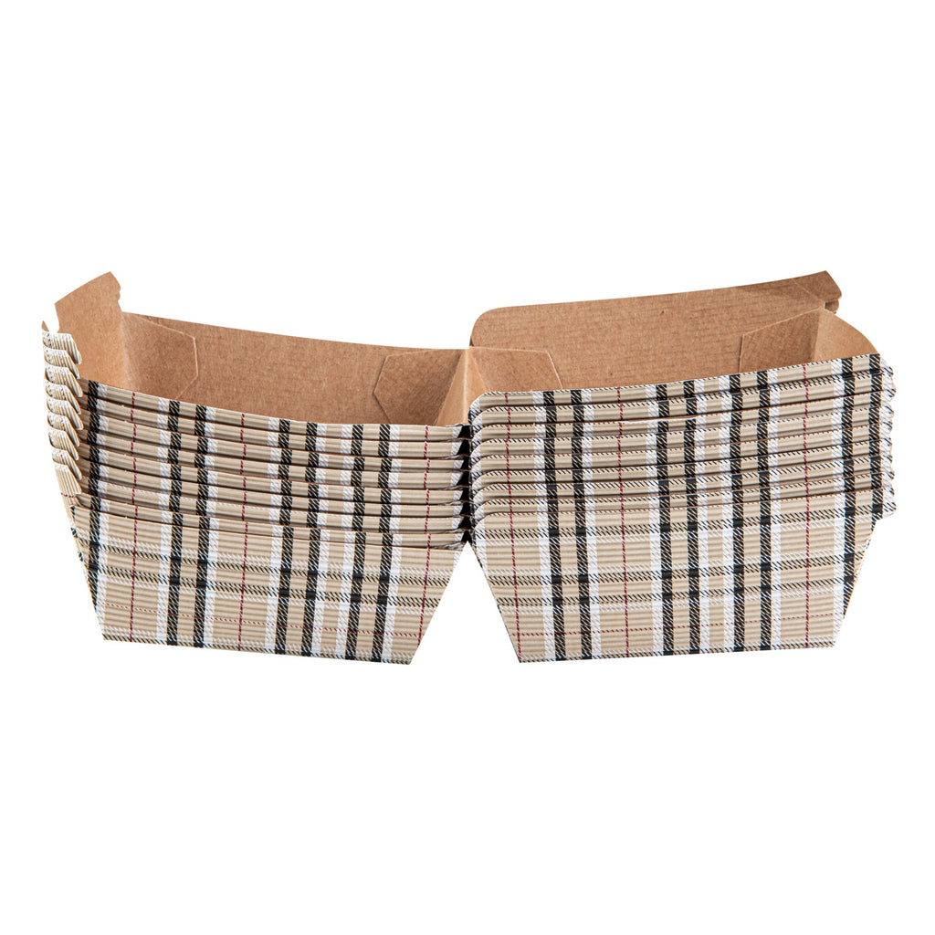 Bio Tek Plaid Paper Burger Box - Ripple Wall - 4" x 4" x 3 3/4" - 100 count box