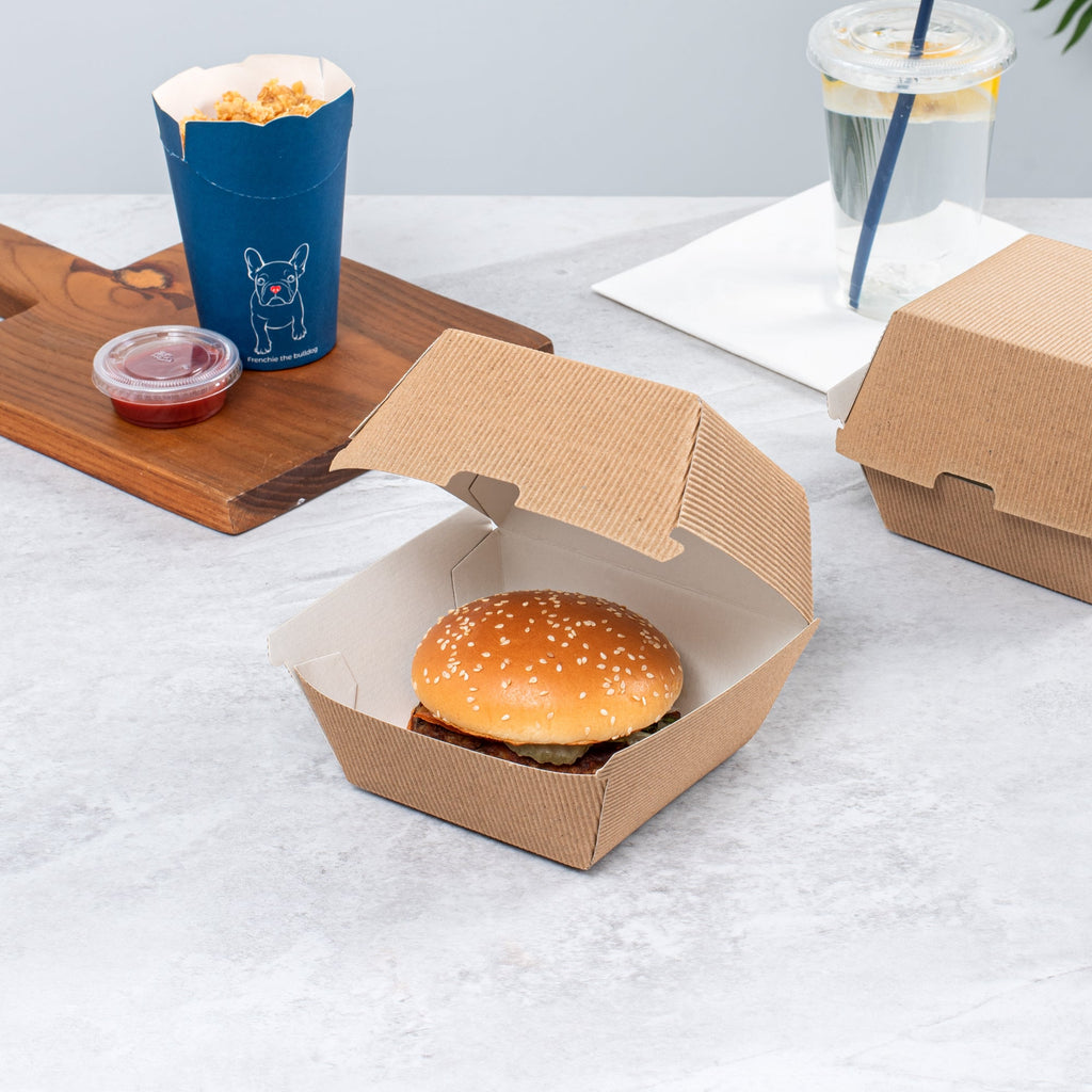 Bio Tek Kraft Paper Burger Box - Ripple Wall - 4" x 4" x 3 3/4" - 100 count box