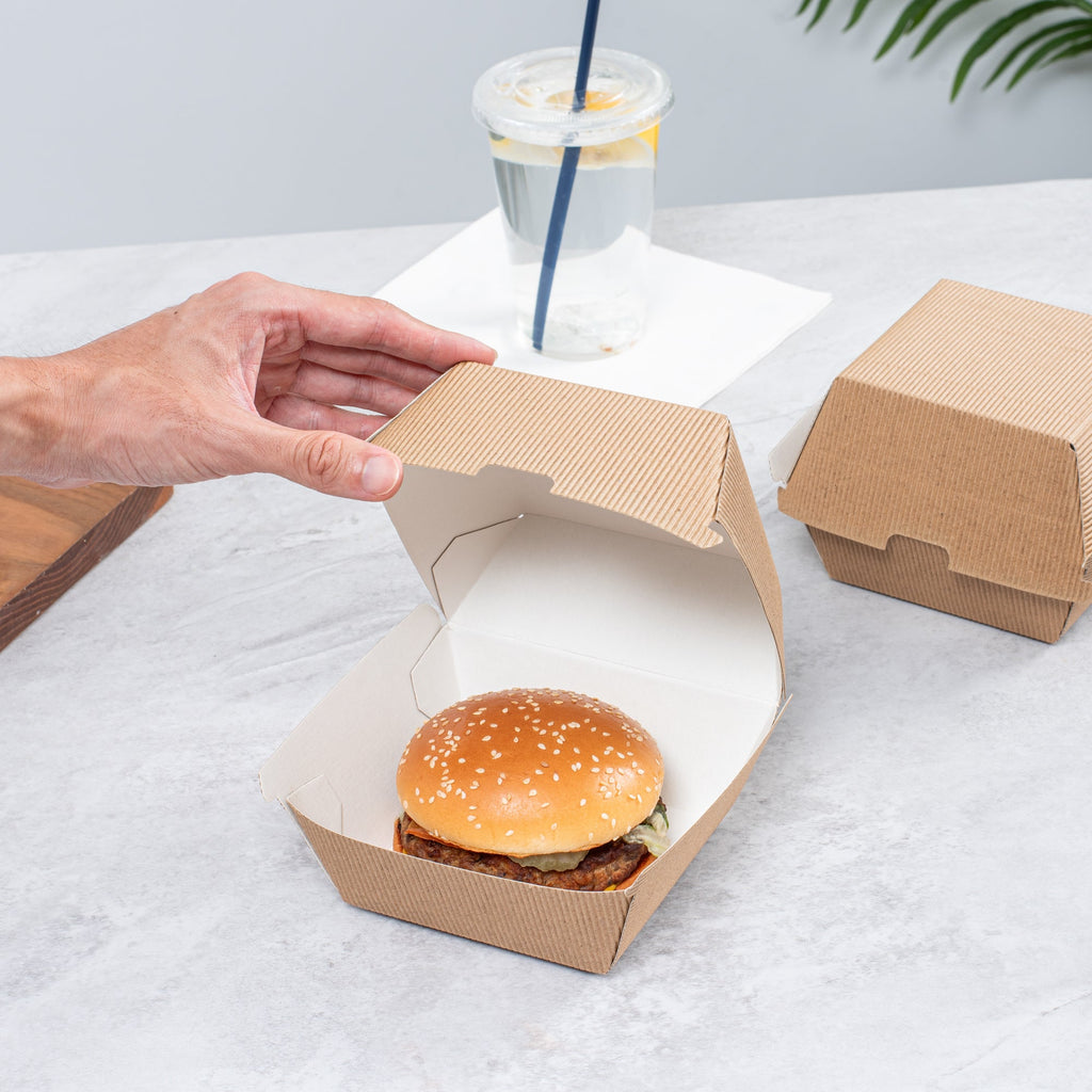 Bio Tek Kraft Paper Burger Box - Ripple Wall - 4" x 4" x 3 3/4" - 100 count box