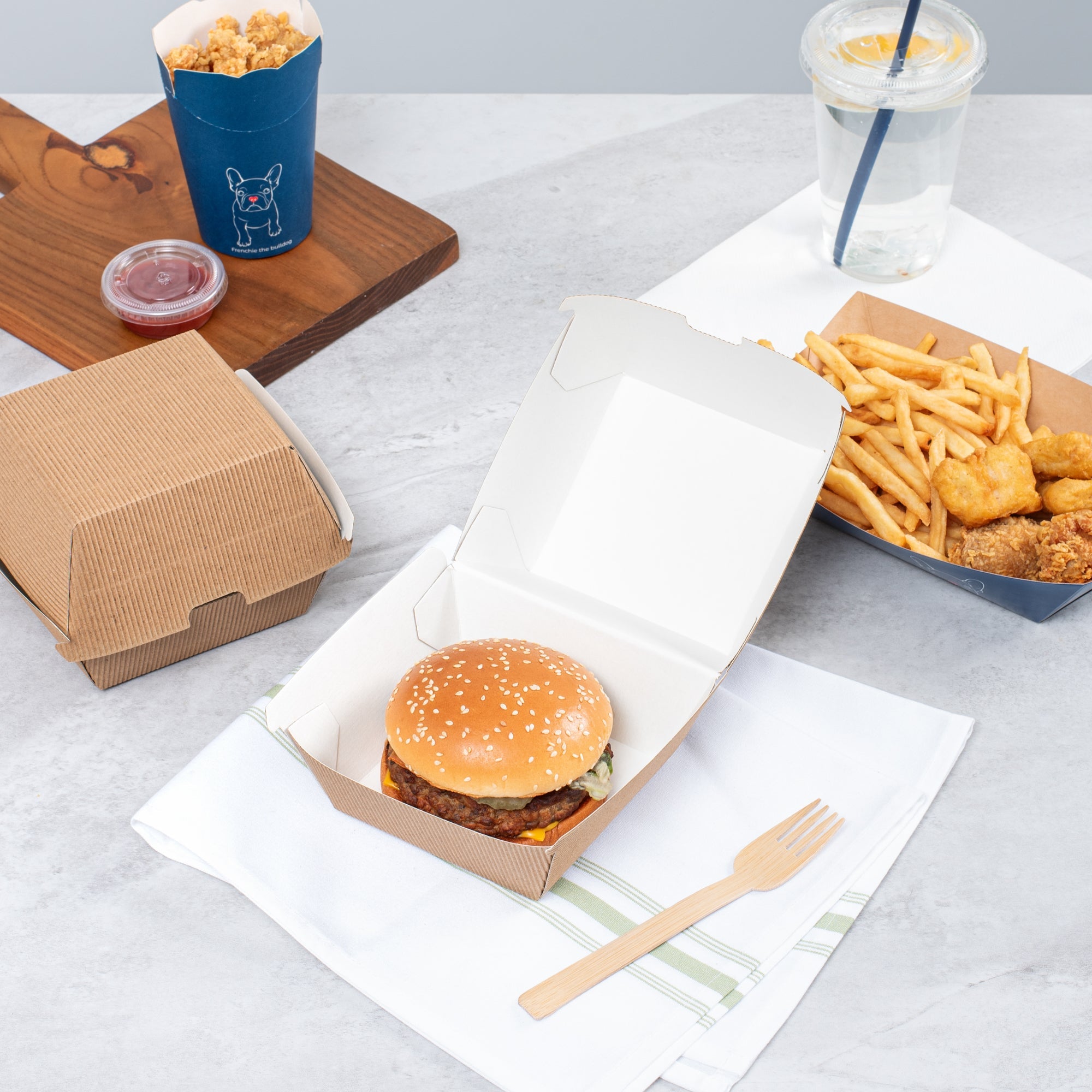 Bio Tek Kraft Paper Burger Box - Ripple Wall - 4" x 4" x 3 3/4" - 100 count box