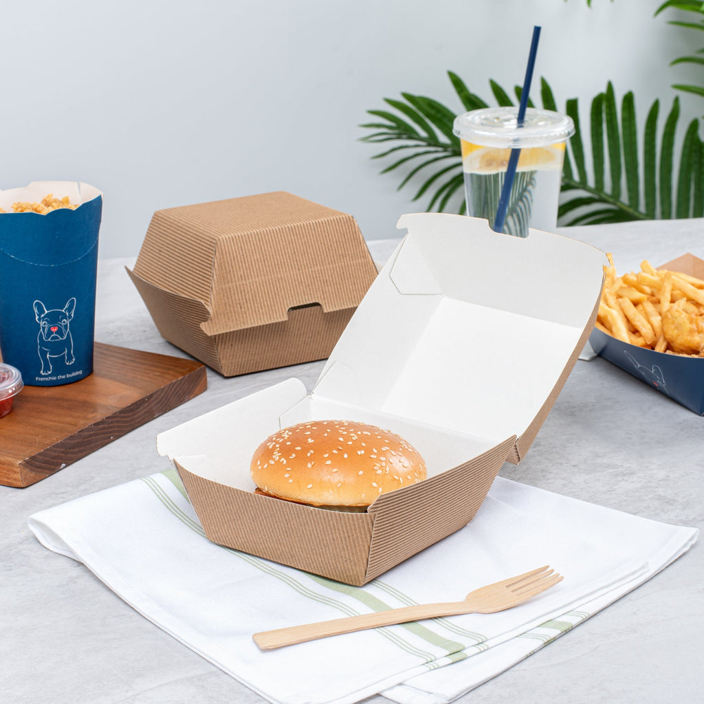 Bio Tek Kraft Paper Burger Box - Ripple Wall - 4" x 4" x 3 3/4" - 100 count box