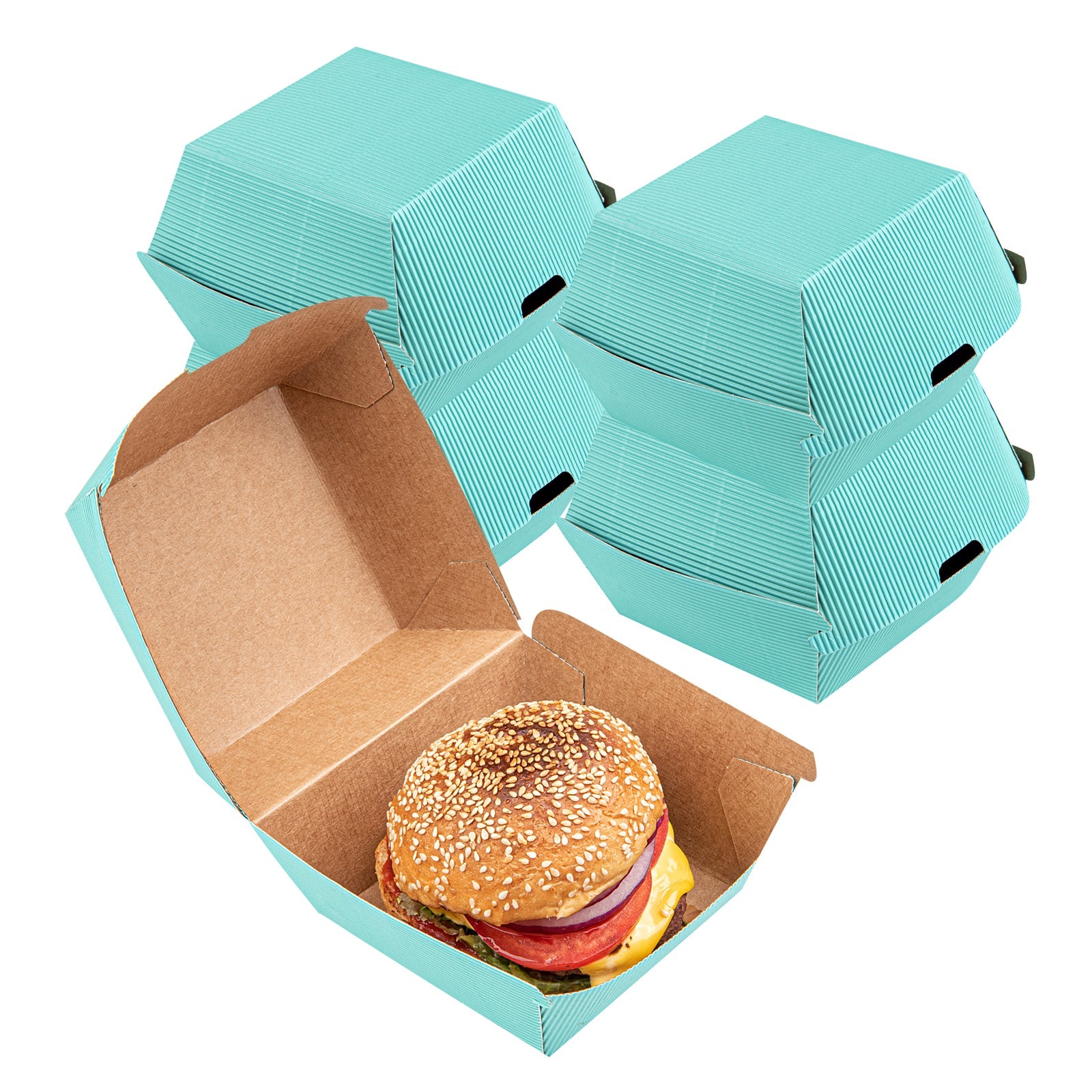 Bio Tek Turquoise Paper Burger Box - Ripple Wall - 4" x 4" x 3 3/4" - 100 count box