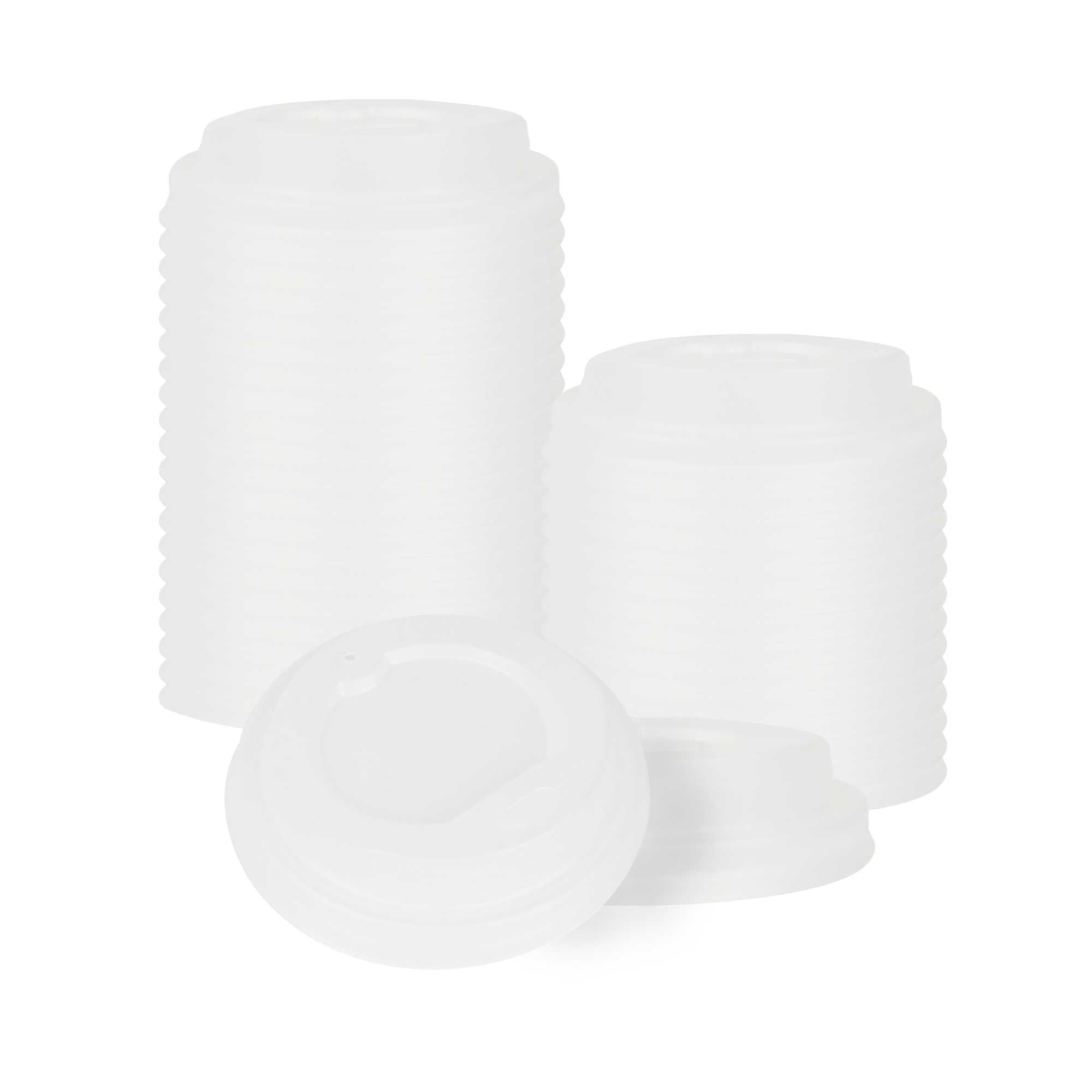 Basic Nature White PLA Plastic Coffee Cup Lid - Fits 4 oz, Compostable - 2 1/2" x 2 1/2" x 1/2" - 50 count box