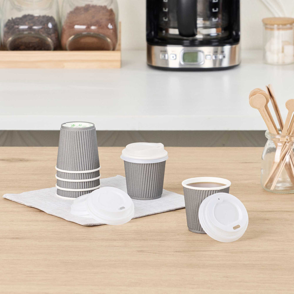 Basic Nature White PLA Plastic Coffee Cup Lid - Fits 4 oz, Compostable - 2 1/2" x 2 1/2" x 1/2" - 50 count box
