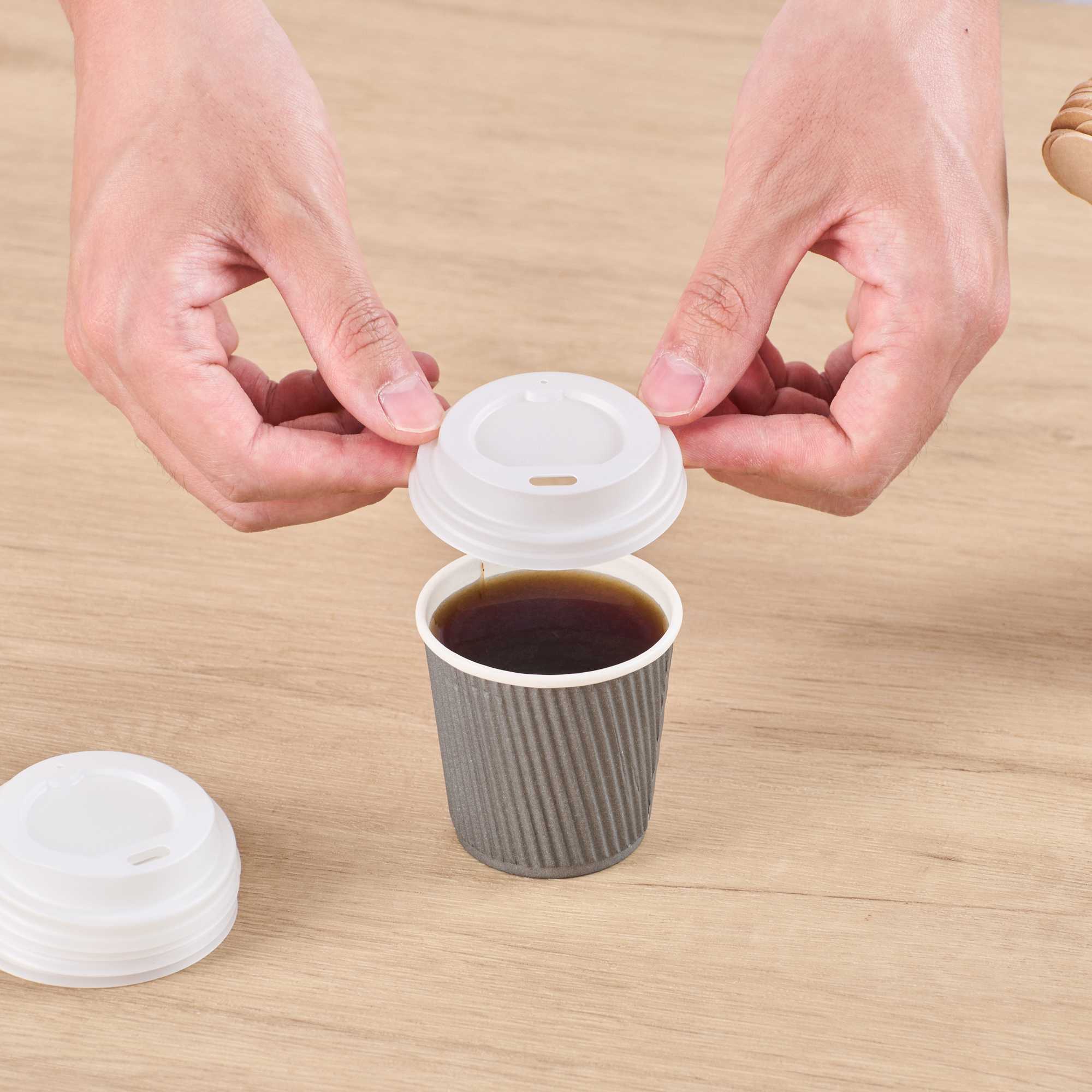 Basic Nature White PLA Plastic Coffee Cup Lid - Fits 4 oz, Compostable - 2 1/2" x 2 1/2" x 1/2" - 50 count box
