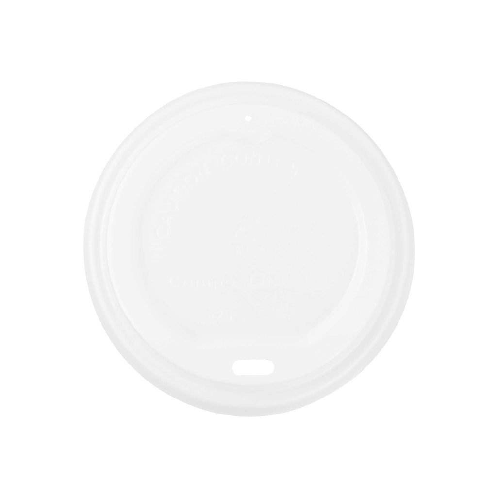Basic Nature White PLA Plastic Coffee Cup Lid - Fits 8, 12, 16 and 20 oz, Compostable - 50 count box