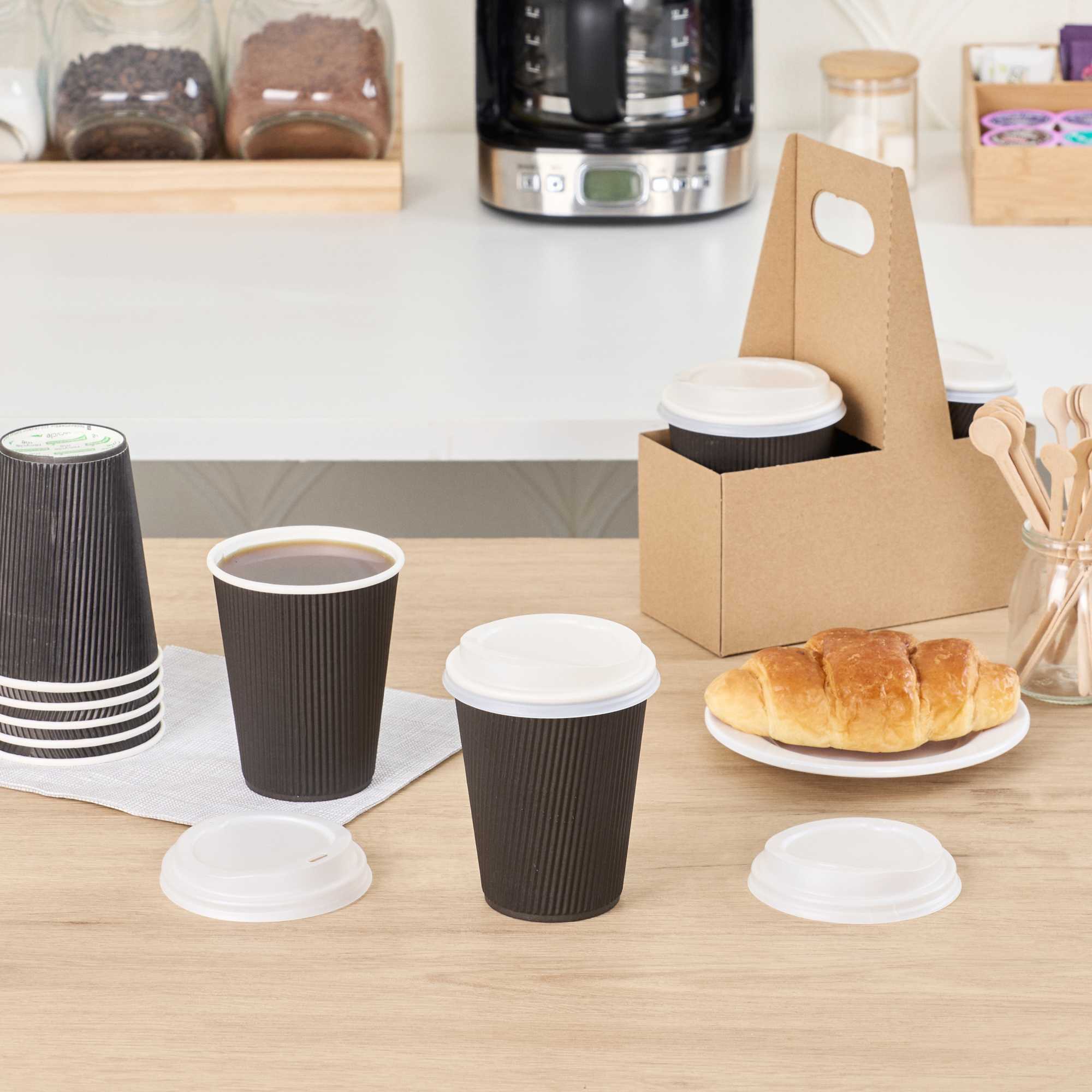 Basic Nature White PLA Plastic Coffee Cup Lid - Fits 8, 12, 16 and 20 oz, Compostable - 50 count box