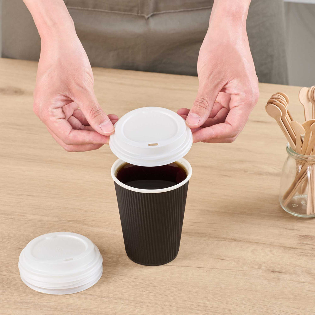 Basic Nature White PLA Plastic Coffee Cup Lid - Fits 8, 12, 16 and 20 oz, Compostable - 50 count box