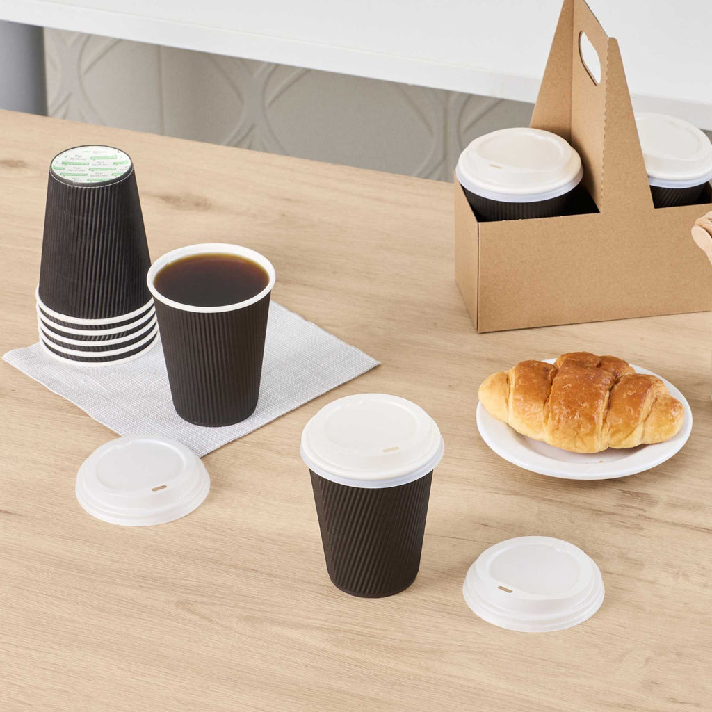 Basic Nature White PLA Plastic Coffee Cup Lid - Fits 8, 12, 16 and 20 oz, Compostable - 500 count box